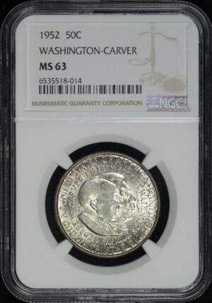 Obverse of this 1952 50C Washington-Carver Silver Commemorative NGC MS-63