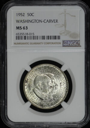 Obverse of this 1952 50C Washington-Carver Silver Commemorative NGC MS-63