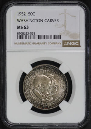 Obverse of this 1952 50C Washington-Carver Silver Commemorative NGC MS-63