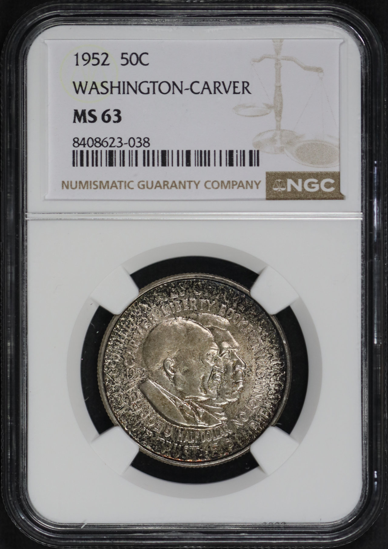 Obverse of this 1952 50C Washington-Carver Silver Commemorative NGC MS-63