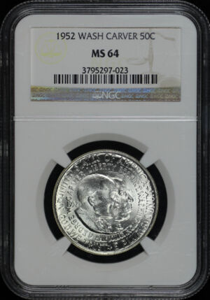 Obverse of this 1952 50C Washington-Carver Silver Commemorative NGC MS-64