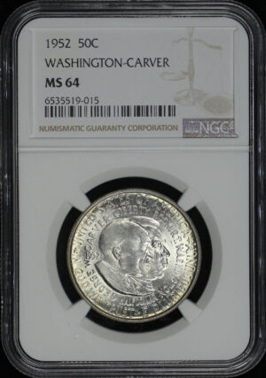Obverse of this 1952 50C Washington-Carver Silver Commemorative NGC MS-64
