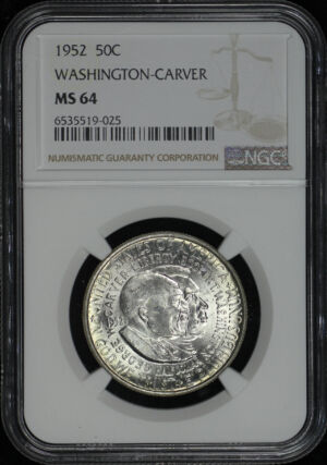 Obverse of this 1952 50C Washington-Carver Silver Commemorative NGC MS-64