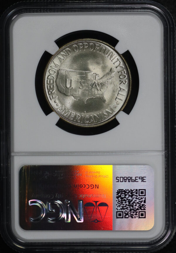 Reverse of this 1953-S 50C Washington-Carver Silver Commemorative NGC MS-64