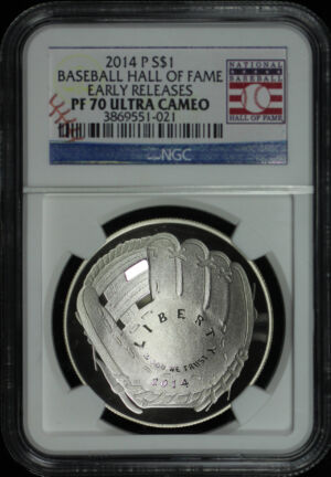 Obverse of this 2014-P Baseball Hall of Fame Commemorative $1 Silver NGC PF-70 Ultra Cameo Early Release