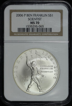 Obverse of this 2006-P Ben Franklin Scientist Commemorative $1 Silver NGC MS-70