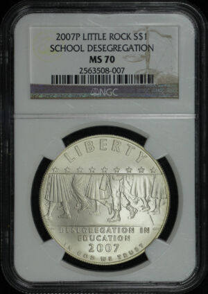 Obverse of this 2007-P Little Rock School Desegregation Commemorative $1 Silver NGC MS-70