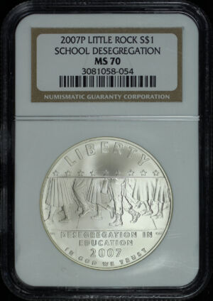 Obverse of this 2007-P Commemorative School Desegregation S$1 NGC MS-70