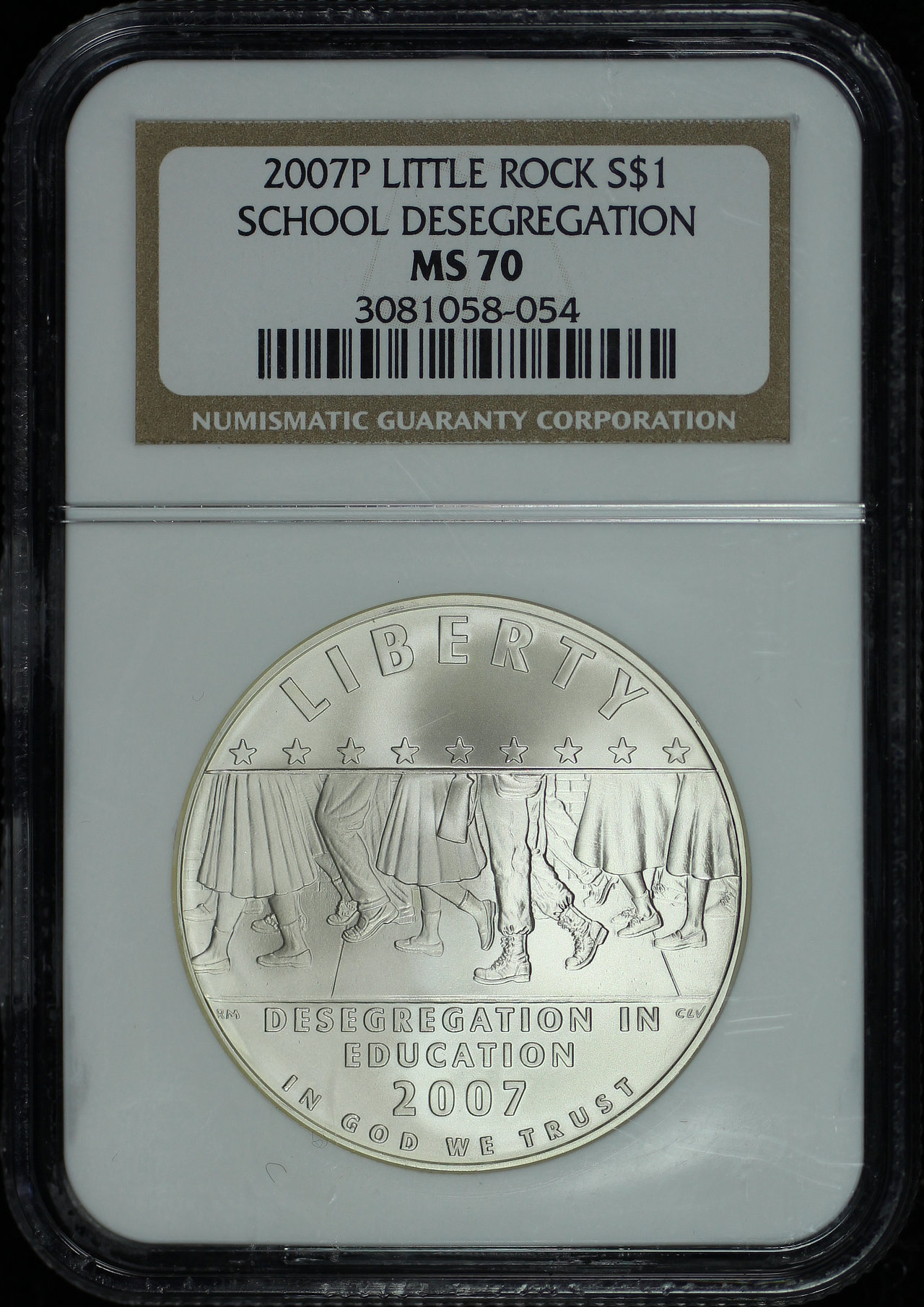 Obverse of this 2007-P Commemorative School Desegregation S$1 NGC MS-70