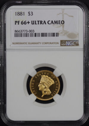 Obverse of this 1881 Three Dollar NGC PF-66+ Ultra Cameo
