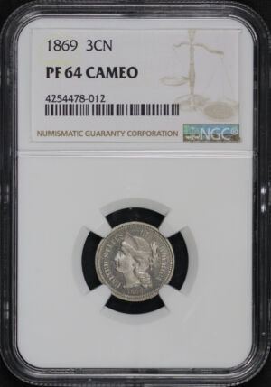 Obverse of this 1869 Three Cent Nickel NGC PF-64 Cameo