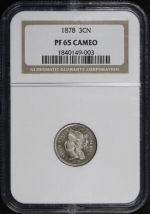 Obverse of this 1878 Three Cent Nickel NGC PF-65 Cameo