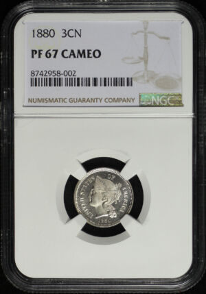 Obverse of this 1880 Three Cent Nickel NGC PF-67