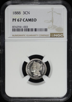 Obverse of this 1888 Three Cent Nickel NGC PF-67
