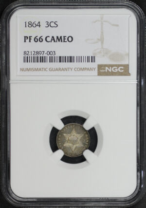 Obverse of this 1864 Three Cent Silver NGC PF-66 Cameo