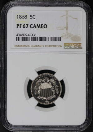 Obverse of this 1868 Shield Nickel NGC PF-67