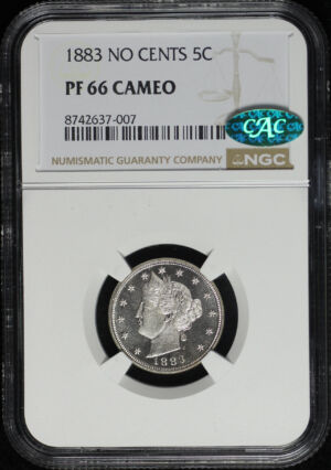 Obverse of this 1883 Liberty Nickel No Cents NGC PF-66 CAC