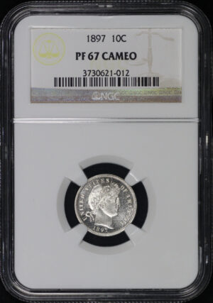 Obverse of this 1897 Barber Dime NGC PF-67 Cameo