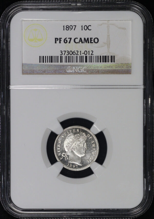 Obverse of this 1897 Barber Dime NGC PF-67 Cameo