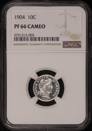 Obverse of this 1904 Barber Dime NGC PF-66 Cameo
