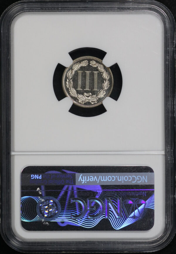 Reverse of this 1885 Three Cent Nickel NGC PF-67 UC