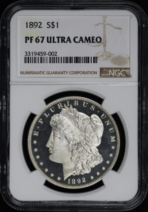Obverse of this 1892 Morgan Dollar NGC PF-67 UCAM