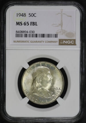 Obverse of this 1948 Franklin Half Dollar NGC MS-65 FBL