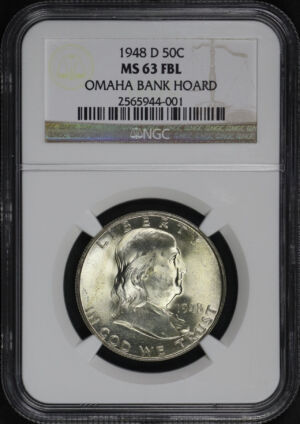 Obverse of this 1948-D Franklin Half Dollar NGC MS-63 FBL Omaha Bank Hoard