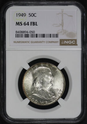 Obverse of this 1949 Franklin Half Dollar NGC MS-64 FBL