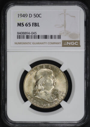 Obverse of this 1949-D Franklin Half Dollar NGC MS-65 FBL