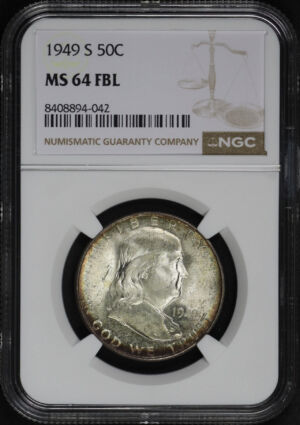 Obverse of this 1949-S Franklin Half Dollar NGC MS-64 FBL