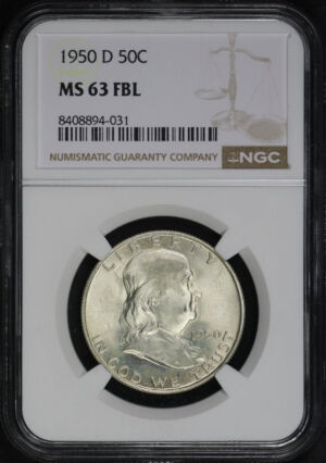 Obverse of this 1950-D Franklin Half Dollar NGC MS-63 FBL