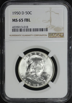 Obverse of this 1950-D Franklin Half Dollar NGC MS-65 FBL