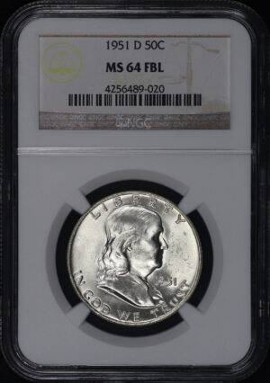 Obverse of this 1951-D Franklin Half Dollar NGC MS-64 FBL