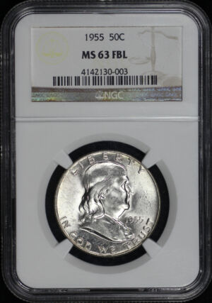 Obverse of this 1955 Franklin Half Dollar NGC MS-63 FBL