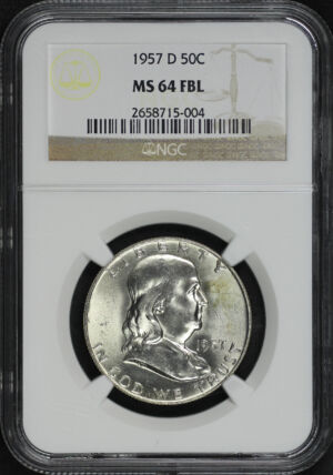 Obverse of this 1957-D Franklin Half Dollar NGC MS-64