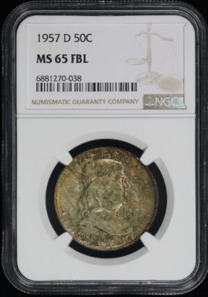 Obverse of this 1957-D Franklin Half Dollar NGC MS-65 FBL