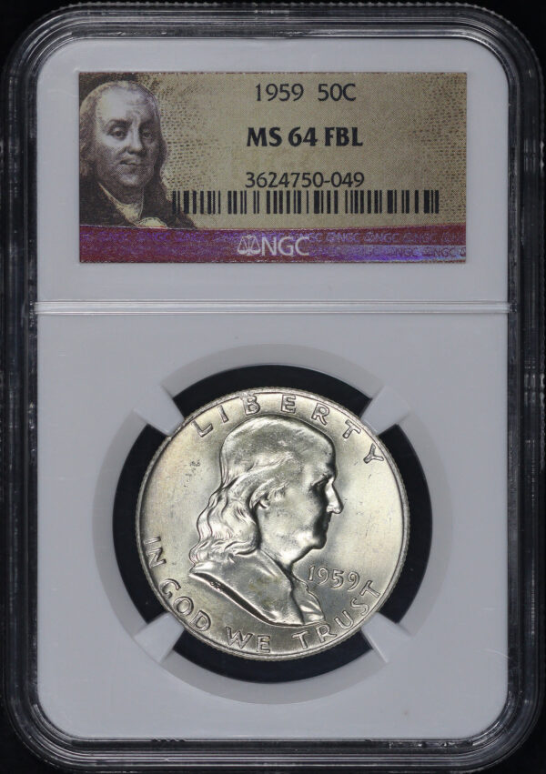 Obverse of this 1959 Franklin Half Dollar NGC MS-64 FBL