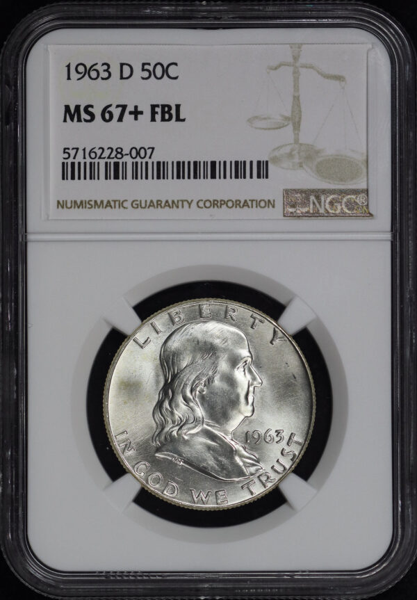 Obverse of this 1963-D Franklin Half Dollar NGC MS-67+ FBL