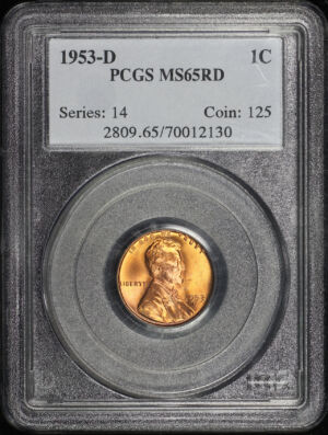Obverse of this 1953-D Lincoln Cent Wheat Reverse PCGS MS-65 RD