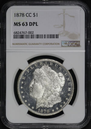 Obverse of this 1878-CC Morgan Dollar NGC MS-63 DMPL