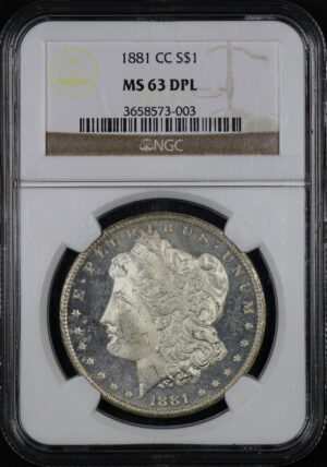 Obverse of this 1881-CC Morgan Dollar NGC MS-63 DMPL