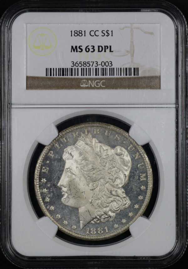 Obverse of this 1881-CC Morgan Dollar NGC MS-63 DMPL