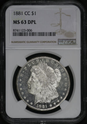 Obverse of this 1881-CC Morgan Dollar NGC MS-63 DMPL