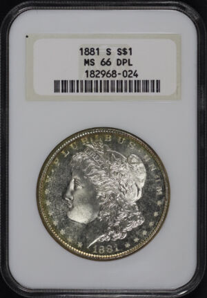 Obverse of this 1881-S Morgan Dollar NGC MS-66 Old Fatty Holder