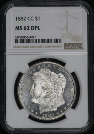 Obverse of this 1882-CC Morgan Dollar NGC MS-62 DMPL