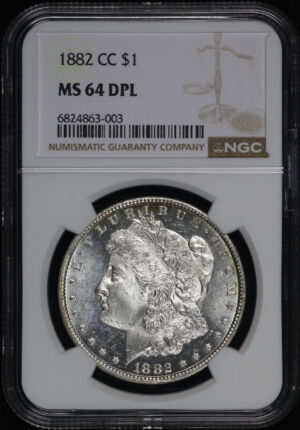 Obverse of this 1882-CC Morgan Dollar NGC MS-64 DPL