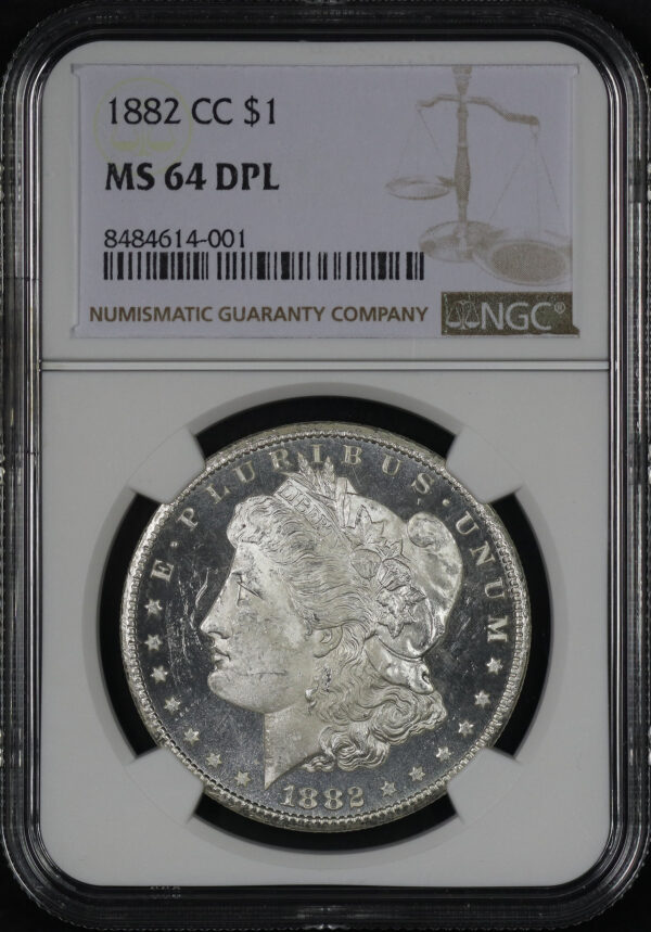 Obverse of this 1882-CC Morgan Dollar NGC MS-64 DMPL
