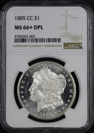 Obverse of this 1885-CC Morgan Dollar NGC MS-66+ DMPL