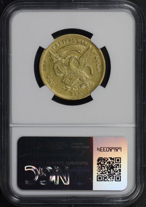 Reverse of this 1852 Close Date California Gold Moffat & Co., NGC XF-45